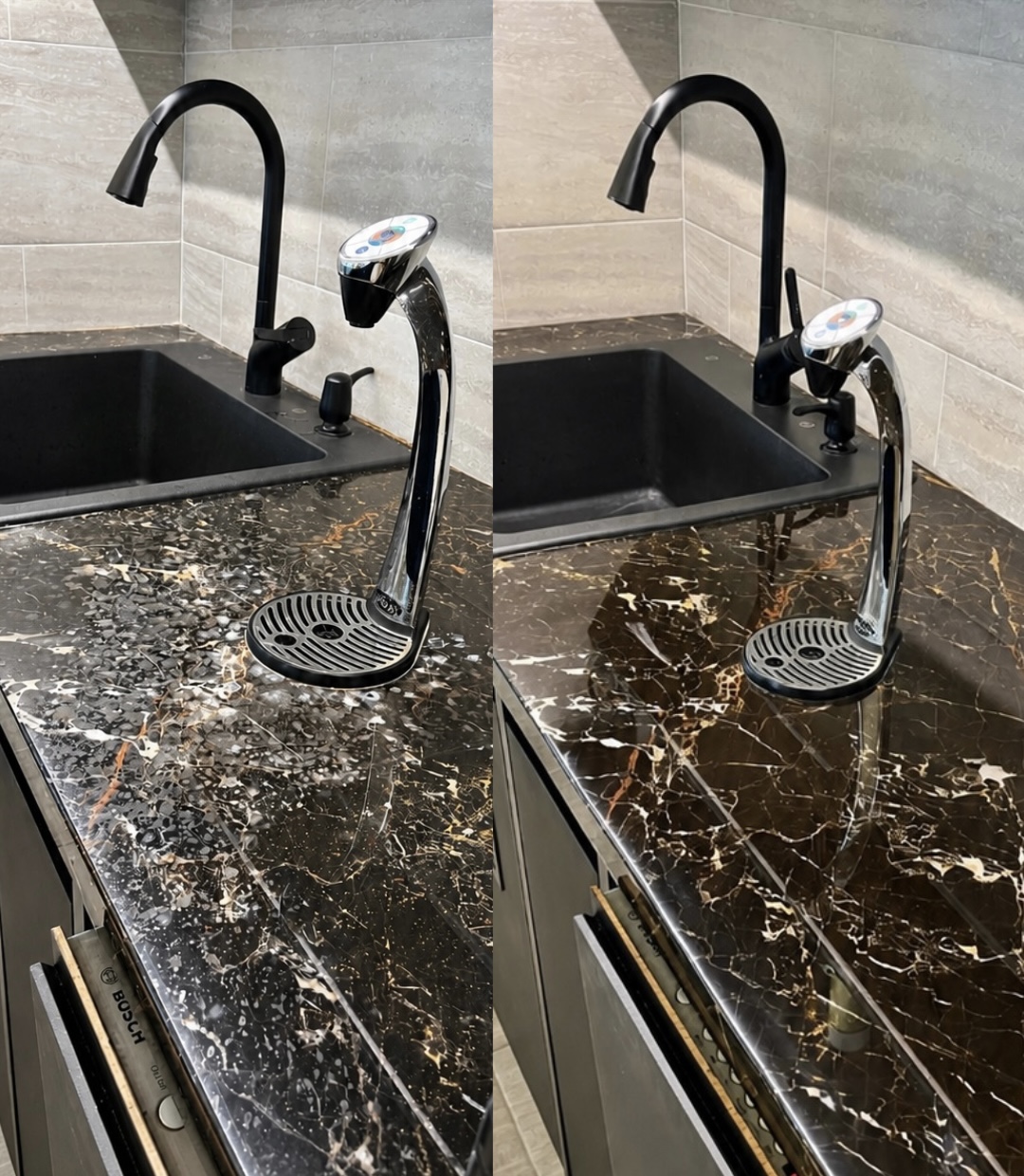 Stone polishing before and after