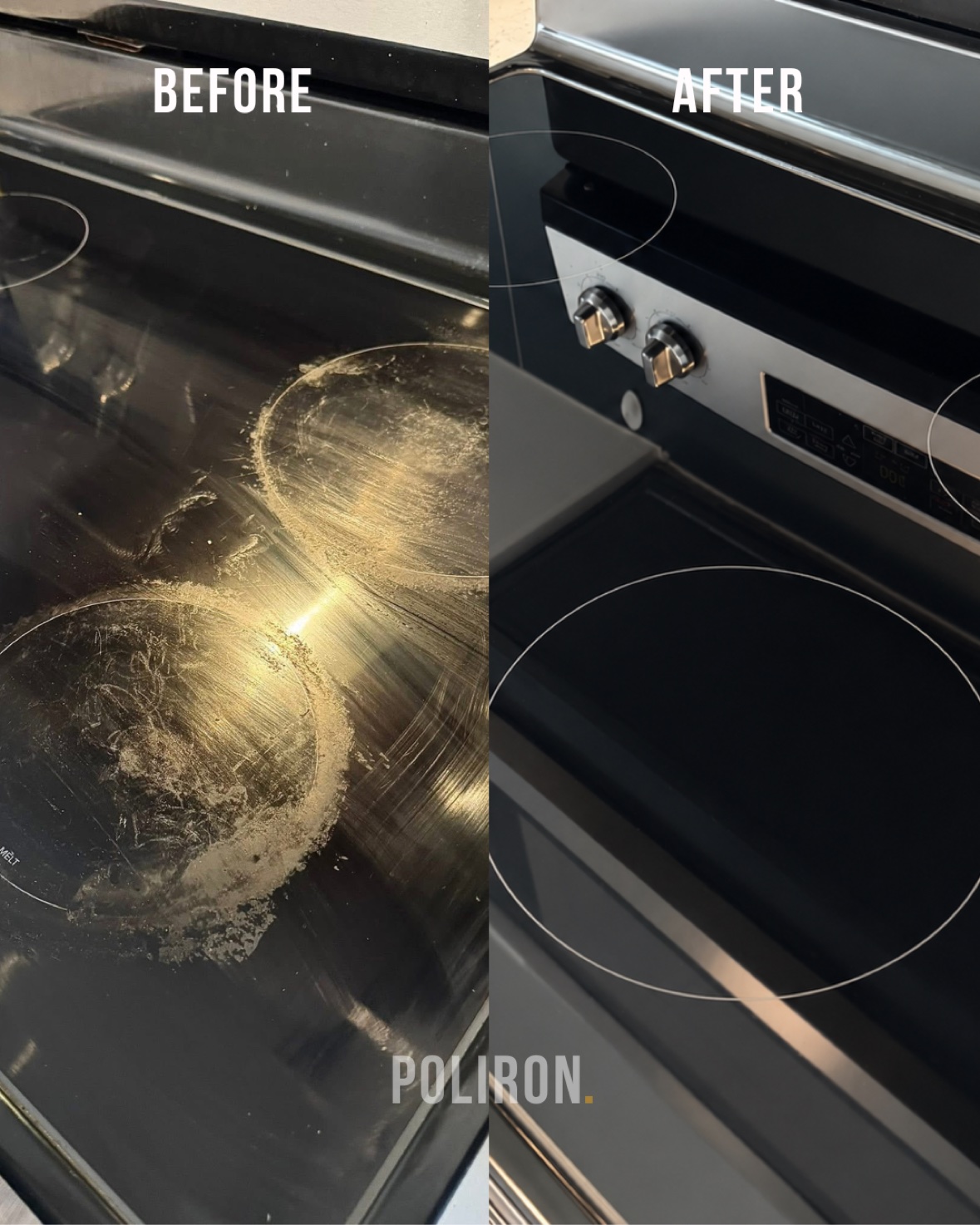 Glass cooktop before and after restoration